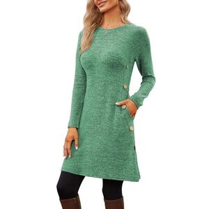 Jar of Love Women's Long Sleeve Scoop Neck Button Side knit  Dress wPockets